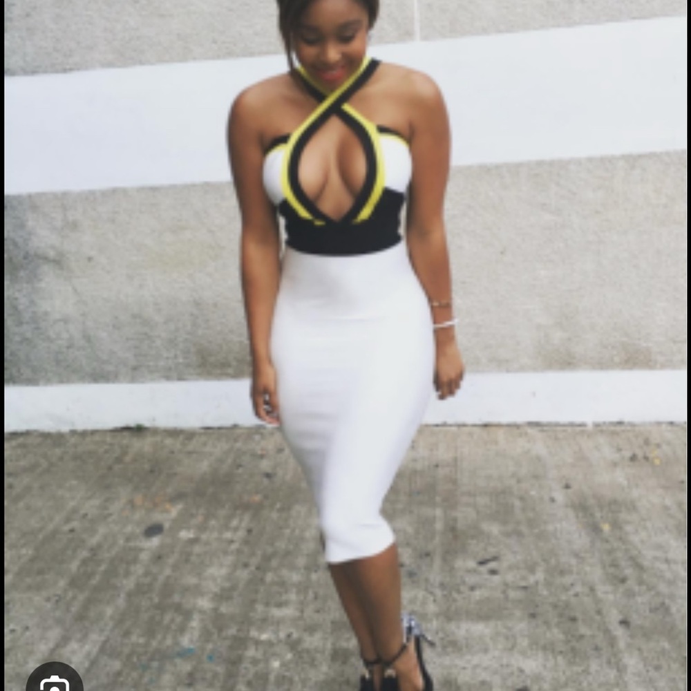 House of CB Vibrant Yellow and Classic Black Dress